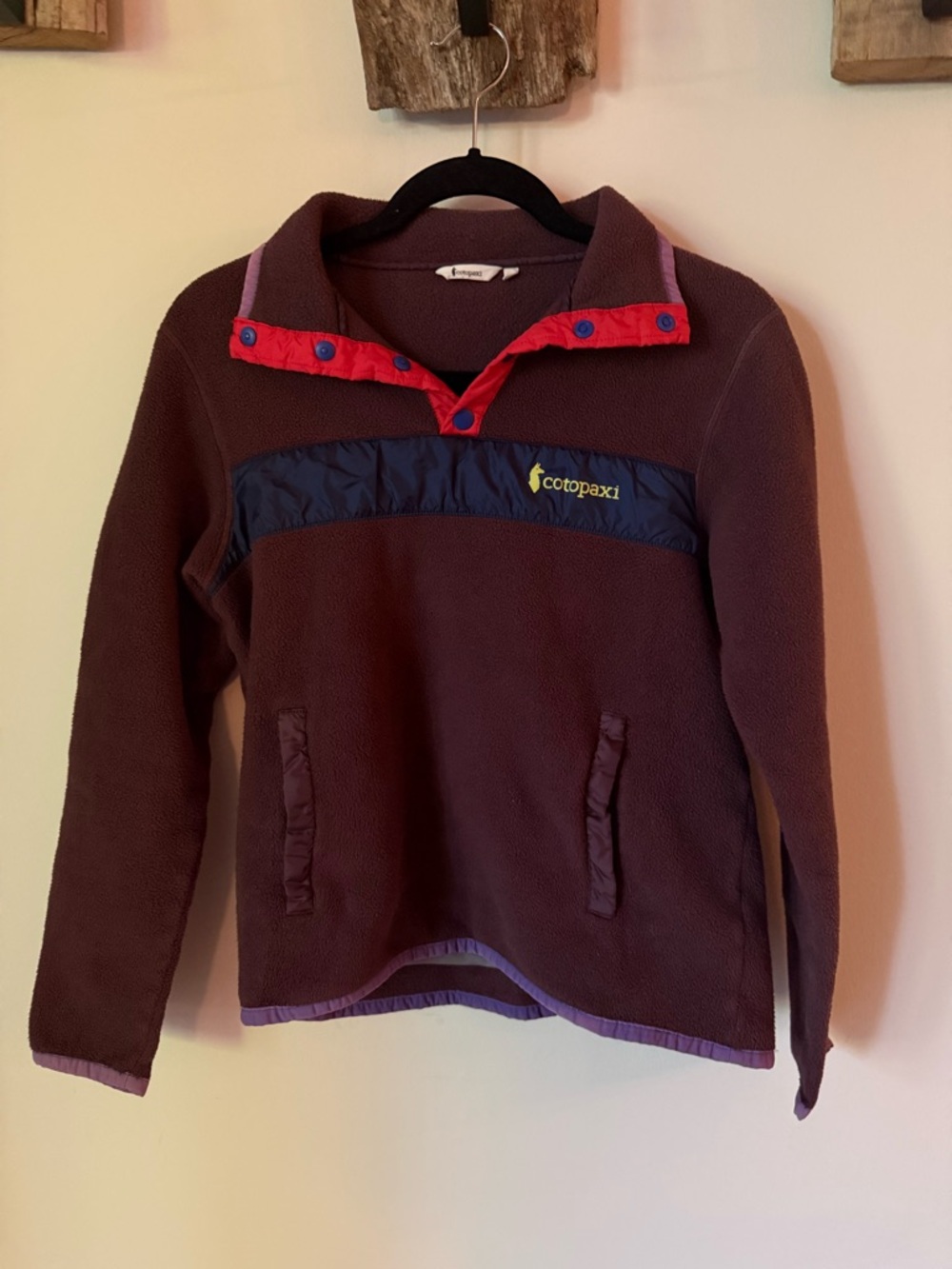 Cotopaxi Fleece Pullover Maroon Snap Neck Colorblock Outdoor Jacket Size M